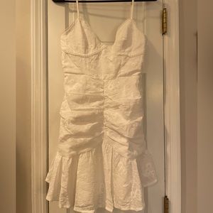 White lace ruffle mini dress